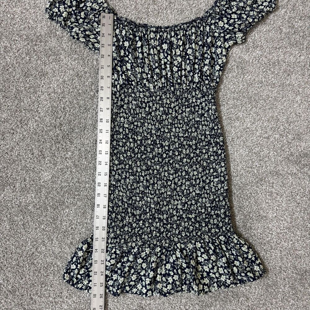 Wild Fable Dress Womens XS Blue White Floral Smocked Ruffle Off Shoulder Summer - Picture 9 of 9
